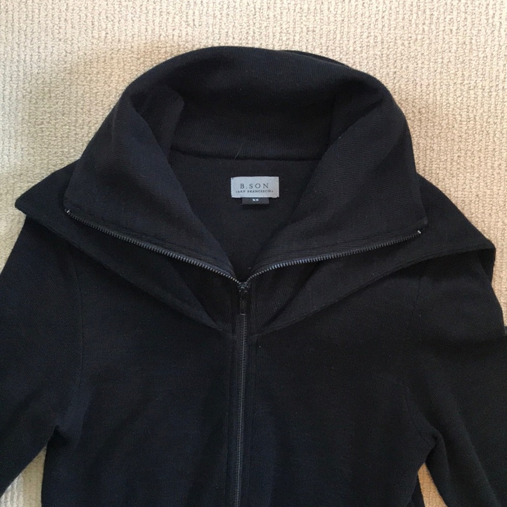 Black Zip Up Knit Hoodie by B.Son with Mock Neck